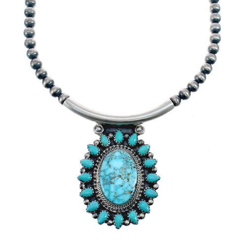 Turquoise Old Pawn Style Sterling Silver Navajo Bead Necklace JX125861